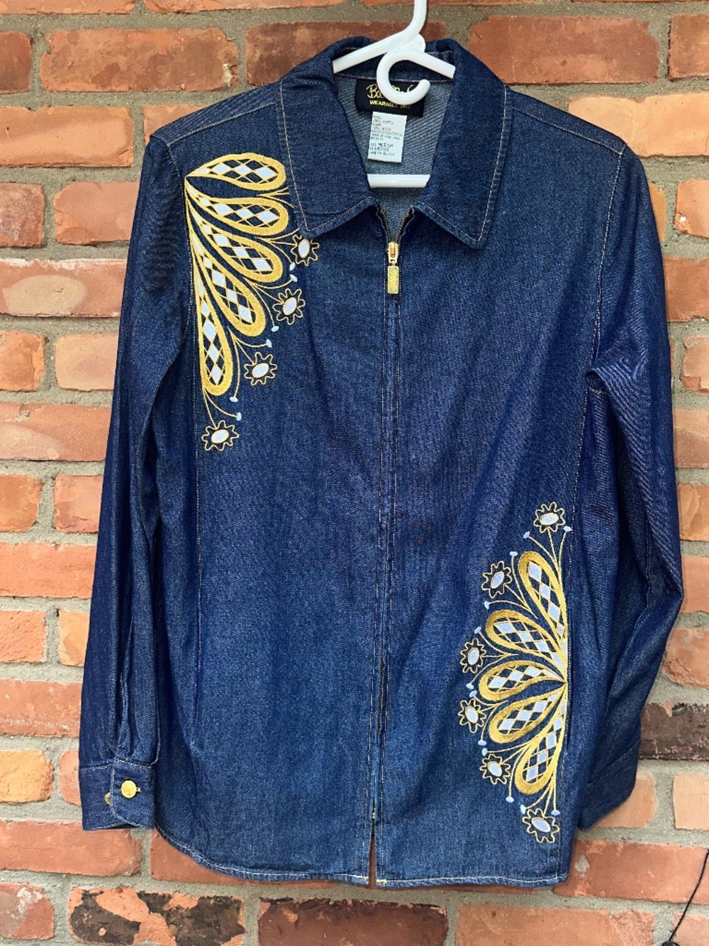 Vintage Bob Mackie Wearable Art Denim Zip-up Jacket / blouse ~ Medium
